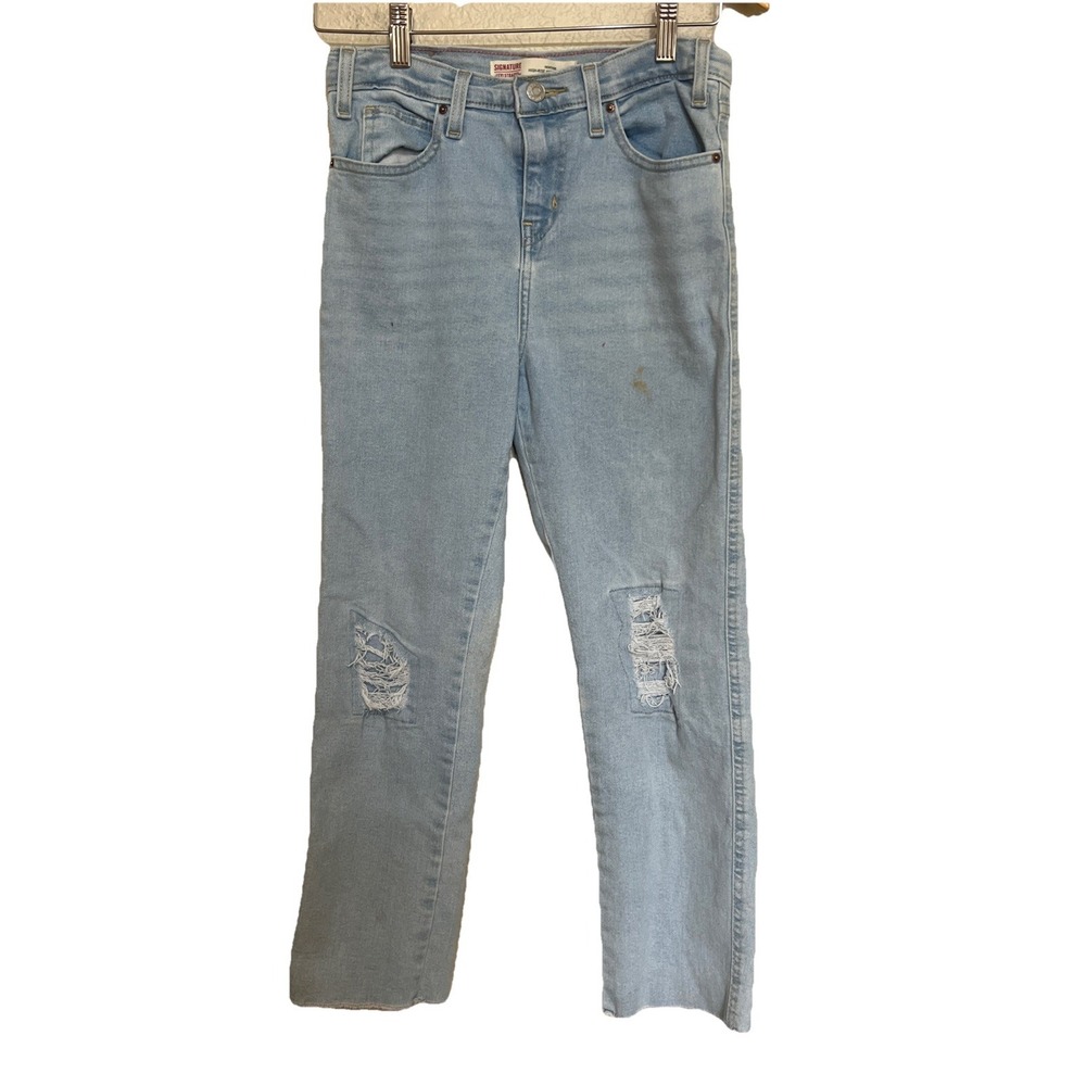 Signature Levis Strauss Girl  High Rise Ankle Straight Denim Jeans 16 Distressed